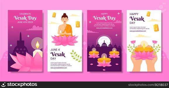 Vesak Day Celebration Social Media Stories Flat Cartoon Hand Drawn Templates Background Illustration