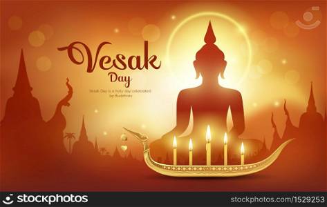 Vesak Day, It is an important day of Buddhism and the world. abstract orange background vector and Illustration