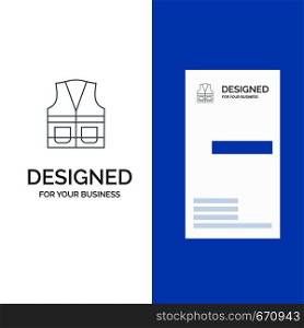 Vest, Jacket, Labour, Construction, Repair Grey Logo Design and Business Card Template