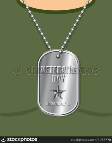 Veterans Day. Military Medallion from soldier in neck. Soldiers badge with national holiday. Traditional Celebration Of America.