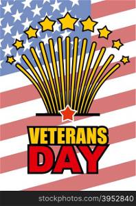 Veterans Day. Salute honoring American heroes on background of USA flag. Vector illustration of patriotic national holiday United States