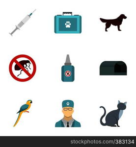 Veterinarian icons set. Flat illustration of 9 veterinarian vector icons for web. Veterinarian icons set, flat style