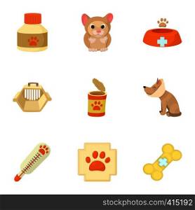 Veterinary animals icons set. Cartoon illustration of 9 veterinary animals vector icons for web. Veterinary animals icons set, cartoon style