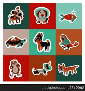 Veterinary care. Care of animals.  A set of cute sick animals.. Veterinary care. Vector illustration, set of cute sick animals.