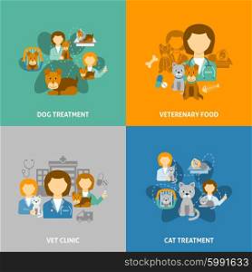 Veterinary clinic 4 flat icons square. Veterinary clinic for pets with hospital and chemist shop 4 flat icons square composition isolated vector illustration