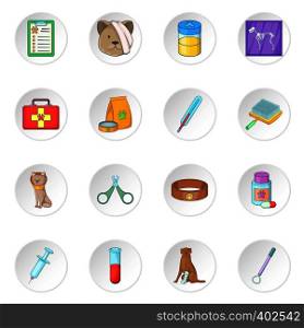 Veterinary clinic icons set. Cartoon illustration of 16 veterinary clinic vector icons for web. Veterinary clinic icons set