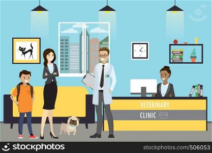 veterinary clinic reception,people with pet