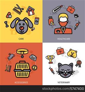Veterinary design concept set with pet care healthcare accessories flat icons isolated vector illustration