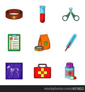 Veterinary equipment icons set. Cartoon illustration of 9 veterinary equipment vector icons for web. Veterinary equipment icons set, cartoon style
