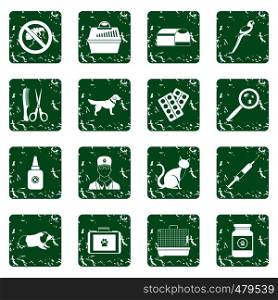 Veterinary icons set in grunge style green isolated vector illustration. Veterinary icons set grunge