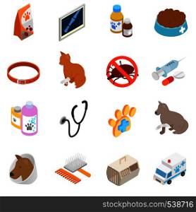 Veterinary icons set in isometric 3d style on a white background. Veterinary icons set, isometric 3d style