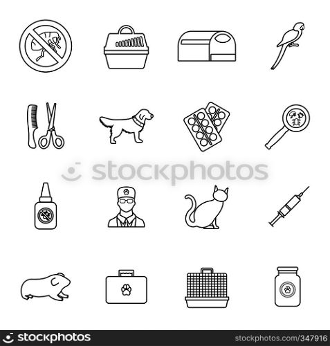 Veterinary icons set in thin line style for any design. Veterinary icons set, thin line style