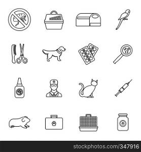 Veterinary icons set in thin line style for any design. Veterinary icons set, thin line style