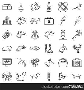 Veterinary icons set. Outline style of 36 veterinary vector icons for web isolated on white background. Veterinary icons set, outline style