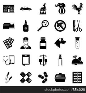 Veterinary icons set. Simple set of 25 veterinary vector icons for web isolated on white background. Veterinary icons set, simple style