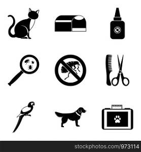 Veterinary icons set. Simple set of 9 veterinary vector icons for web isolated on white background. Veterinary icons set, simple style