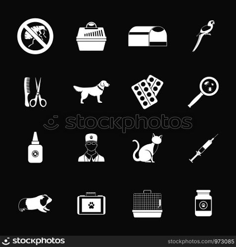 Veterinary icons set vector white isolated on grey background . Veterinary icons set grey vector