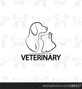 Veterinary logo design on pets. Animal pet logo cat and dog. Vector illustration. Veterinary logo design on pets