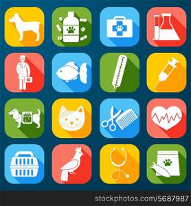Veterinary pet food and health care icons set flat isolated vector illustration
