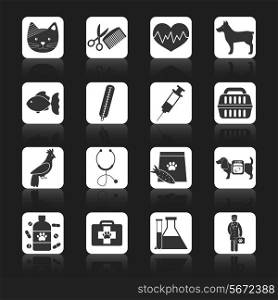 Veterinary pet health care medical icons set black isolated vector illustration