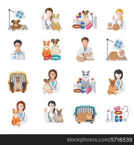 Veterinary pet medical kit vet doctor icon flat set isolated vector illustration