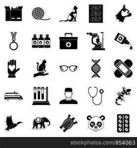 Veterinary surgeon icons set. Simple set of 25 veterinary surgeon vector icons for web isolated on white background. Veterinary surgeon icons set, simple style