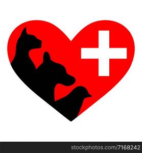 Veterinary symbol depicting dogs, guts, bird