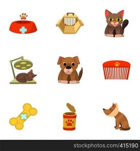 Veterinary things icons set. Cartoon illustration of 9 veterinary things vector icons for web. Veterinary things icons set, cartoon style