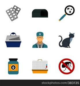 Veterinary things icons set. Flat illustration of 9 veterinary things vector icons for web. Veterinary things icons set, flat style