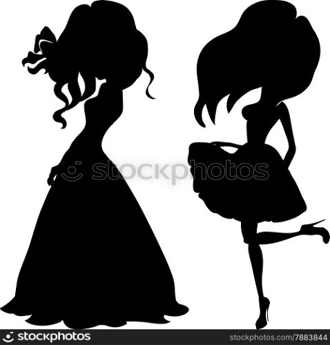 Vetor set silhouette fashion girls top models
