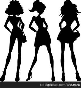 Vetor set silhouette fashion girls top models