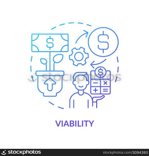 Viability blue gradient concept icon. Sustainable land management abstract idea thin line illustration. Generating income. Economic growth. Isolated outline drawing. Myriad Pro-Bold font used. Viability blue gradient concept icon
