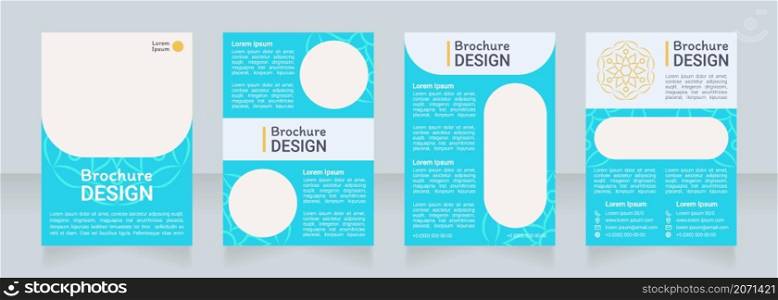 Vibrant blue ornamental blank brochure design. Template set with copy space for text. Premade corporate reports collection. Editable 4 paper pages. Roboto Light, Medium, Itim Regular fonts used. Vibrant blue ornamental blank brochure design