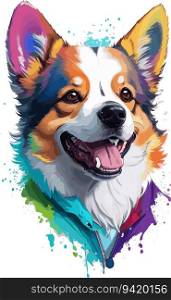 Vibrant Corgi Rainbow  Realistic and Colorful Dog Head Illustration in a Painterly Style for T-Shirt Design