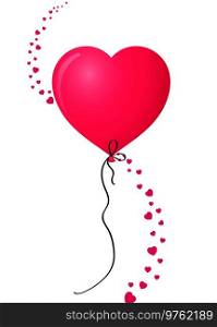 Vibrant pink realistic heart shaped helium balloon with vertical wave made of many red different-sized hearts isolated on white background. Vector illustration, clip art, element for design.. Pink realistic heart shaped helium balloon with vertical hearts 