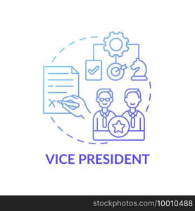 Vice president concept icon. Company top management jobs. Executive who reports to company president. Organization idea thin line illustration. Vector isolated outline RGB color drawing. Vice president concept icon