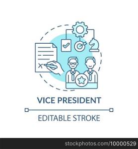Vice president concept icon. Company top management jobs. Executive who reports to president. Workplace idea thin line illustration. Vector isolated outline RGB color drawing. Editable stroke. Vice president concept icon