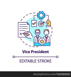 Vice president concept icon. Company top management jobs. Executive who reports to president. Organization idea thin line illustration. Vector isolated outline RGB color drawing. Editable stroke. Vice president concept icon