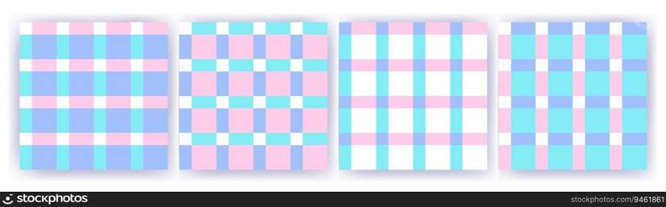Vichy seamless pattern set in pastel colors for pink doll. Gingham design Birthday, Easter holiday textile decorative. Vector check plaid patterns for fabric - picnic blanket, tablecloth, dress, napkin. Vichy seamless pattern set in pastel colors for pink doll. Gingham design Birthday, Easter holiday textile decorative. Vector check plaid patterns for fabric - picnic blanket, tablecloth, dress, napkin.