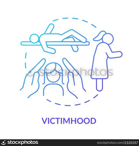 Victimhood blue gradient concept icon. Psychological manipulation case abstract idea thin line illustration. Domestic violence. Victim blaming. Isolated outline drawing. Myriad Pro-Bold font used. Victimhood blue gradient concept icon