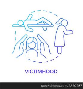Victimhood blue gradient concept icon. Psychological manipulation case abstract idea thin line illustration. Domestic violence. Victim blaming. Isolated outline drawing. Myriad Pro-Bold font used. Victimhood blue gradient concept icon