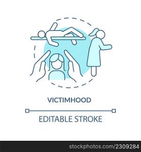 Victimhood turquoise concept icon. Psychological manipulation case abstract idea thin line illustration. Domestic violence. Isolated outline drawing. Editable stroke. Arial, Myriad Pro-Bold fonts used. Victimhood turquoise concept icon