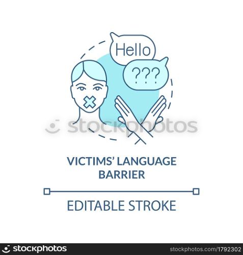 Victims language barrier blue concept icon. Inability to open up after exploitation abstract idea thin line illustration. Abuse consequences. Vector isolated outline color drawing. Editable stroke. Victims language barrier blue concept icon
