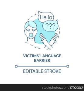 Victims language barrier blue concept icon. Inability to open up after exploitation abstract idea thin line illustration. Abuse consequences. Vector isolated outline color drawing. Editable stroke. Victims language barrier blue concept icon