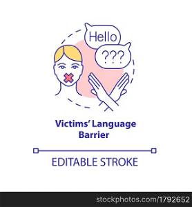 Victims language barrier concept icon. Inability and fear to speak after kidnapping abstract idea thin line illustration. Emotional disorder. Vector isolated outline color drawing. Editable stroke. Victims language barrier concept icon