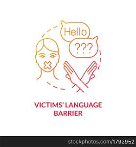 Victims language barrier red concept icon. Kidnapping consequences abstract idea thin line illustration. Inability to open up and talk. Fear of smugglers. Vector isolated outline color drawing. Victims language barrier red concept icon