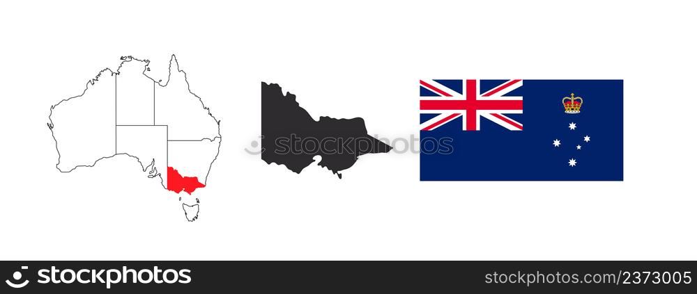 Victoria Map. Flag of Victoria. States and territories of Australia. Vector illustration