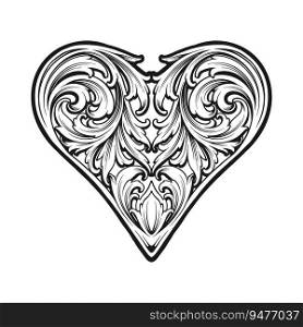 Victorian charm engraved heart pattern floral motif silhouette vector illustrations for your work logo, merchandise t-shirt, stickers and label designs, poster, greeting cards advertising business company or brands