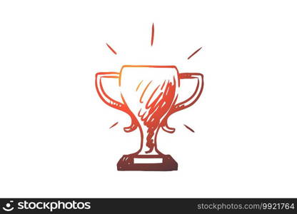 Victory, cup, trophy, competition, success concept. Hand drawn victory cup for winner concept sketch. Isolated vector illustration.. Victory, cup, trophy, competition, success concept. Hand drawn isolated vector.