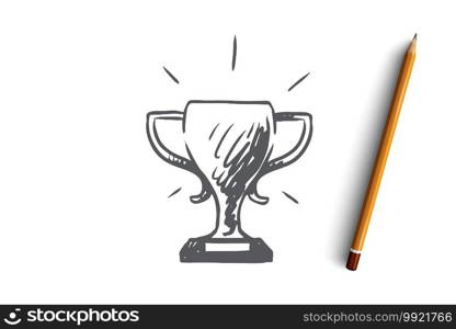 Victory, cup, trophy, competition, success concept. Hand drawn victory cup for winner concept sketch. Isolated vector illustration.. Victory, cup, trophy, competition, success concept. Hand drawn isolated vector.